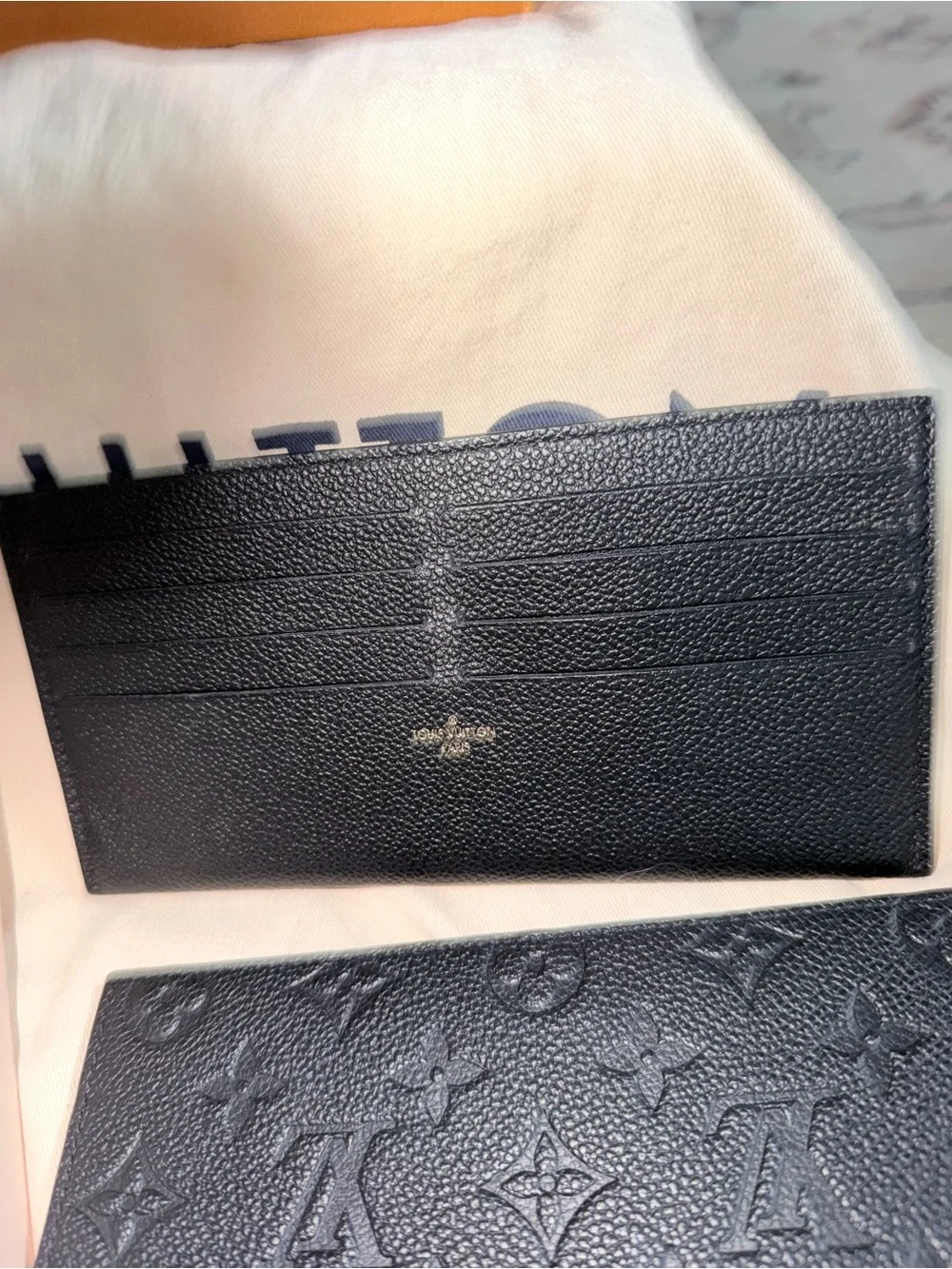 Louis Vuitton Black Embossed Monogram Wallet & Card Holder crossbody Felicia.